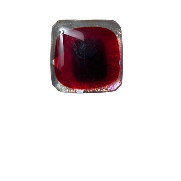 Mid Century Red Murano Glass Square Modernist Vintage Brooch Pin - Picture 3 of 5